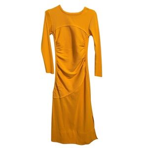 Delfina Balda Orange‎ Rushed Long Sleeve Heavy Peruvian Cotton Maxi Dress Small
